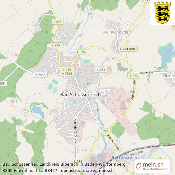 Bad Schussenried Landkreis Biberach Lageplan © Openstreetmap Contributors Bad Schussenried Große Landstadt Lageplan